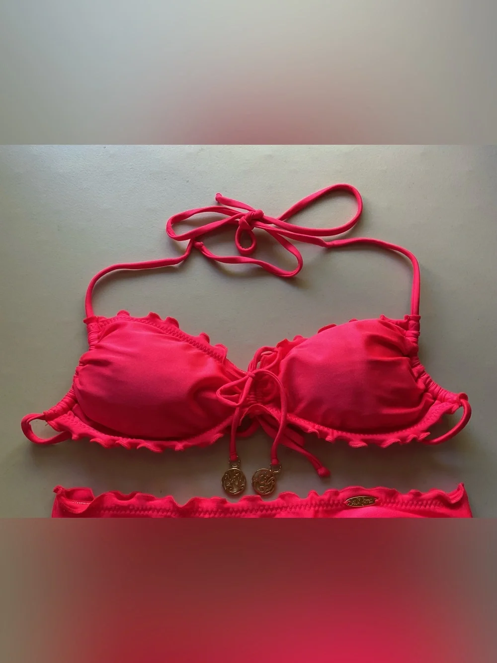 Luli Fama Cosita Buena Wavy Funnel Cheeky Bikini Set in Bombshell Red, Size XS